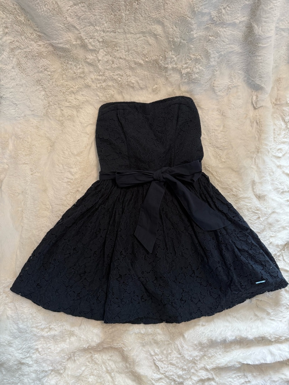Gilly Hicks Strapless Navy Lace Dress with Waist Bow